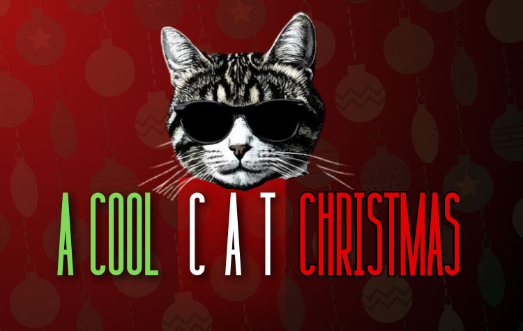 A black and white cat wearing sunglasses with the words "A Cool Cat Christmas" below the cat.